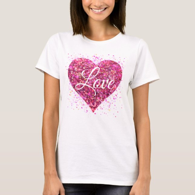 Camiseta Coração brilhando cor rosa (Frente)