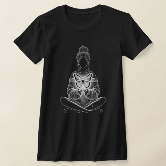 Camiseta Coração Brilho e Serenidade da Borboleta (Postura )