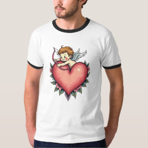 Camiseta Coração Caprichoso de Cupido – Design de Tatuagem 