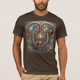Camiseta Coração Caprichoso Steampunk Eu Vejo Você Eu Amo V