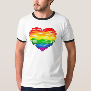 Camiseta Coração colorido arco-íris de SlipperyJoe rabiscad