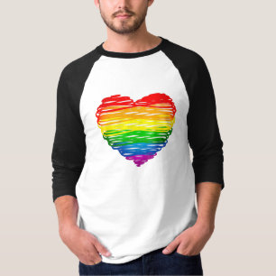 Camiseta Coração colorido arco-íris do SlipperyJoe rabiscad