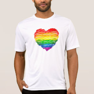 Camiseta Coração colorido arco-íris do SlipperyJoe rabiscad