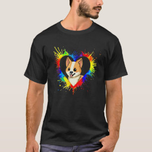 Camiseta Coração Colorido Bebê Corgi Cachorro Amor R Pai Mã