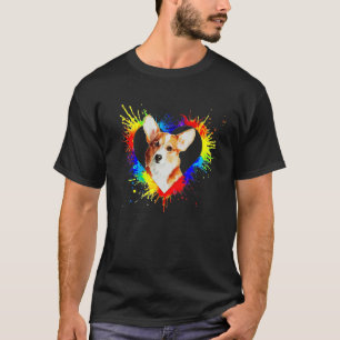 Camiseta Coração Colorido Bebê Corgi Cachorro Amor R Pai Mã