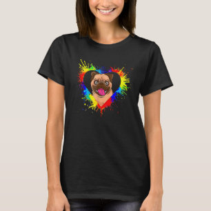 Camiseta Coração Colorido Bebê Pug Amor de Cachorro R Pai M