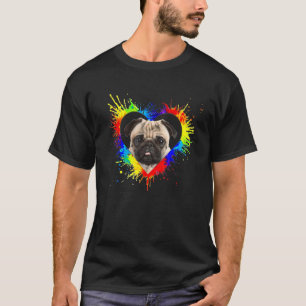 Camiseta Coração Colorido Bebê Pug Cão Amor R Pai Mãe Menin