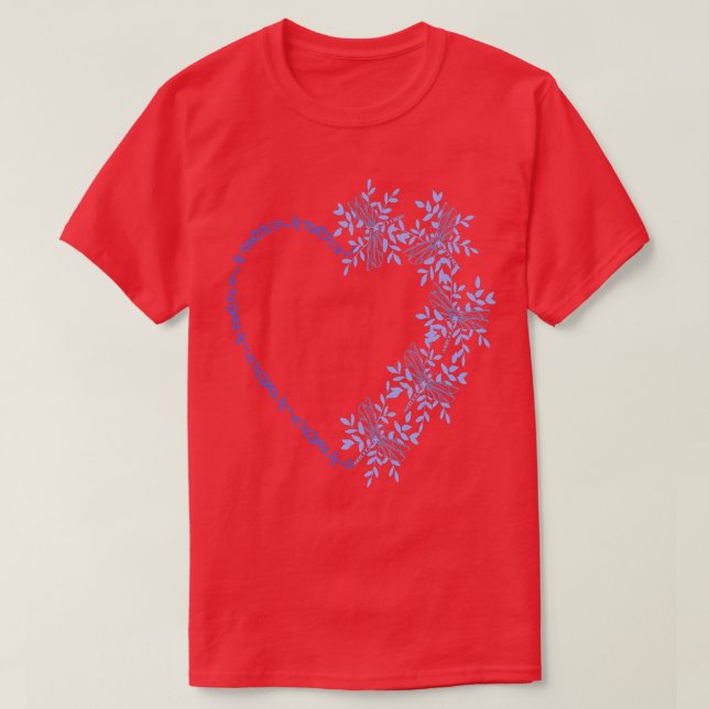 Camiseta Coração colorido, bonito, com libélulas (Frente do Design)