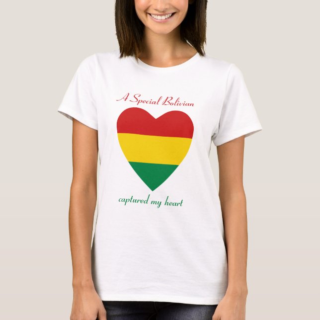 Camiseta Coração com a Bandeira da Bolívia (Frente)