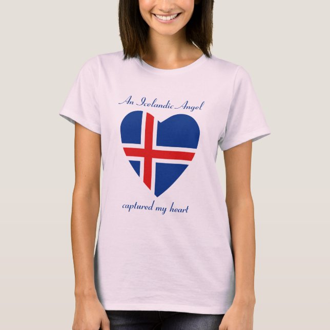 Camiseta Coração com a Bandeira da Islândia (Frente)