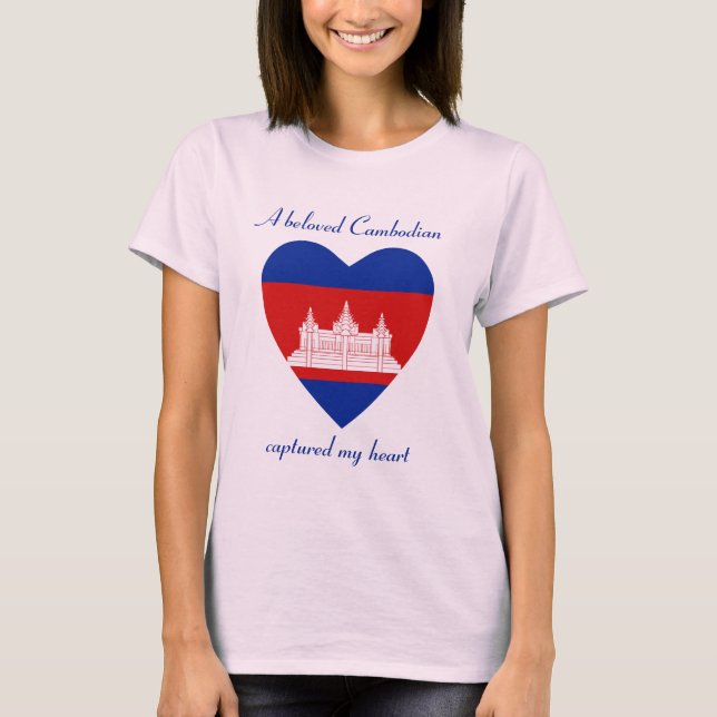 Camiseta Coração com a Bandeira do Camboja (Frente)