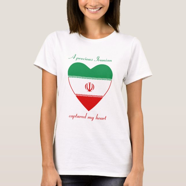 Camiseta Coração com a Bandeira do Irã (Frente)