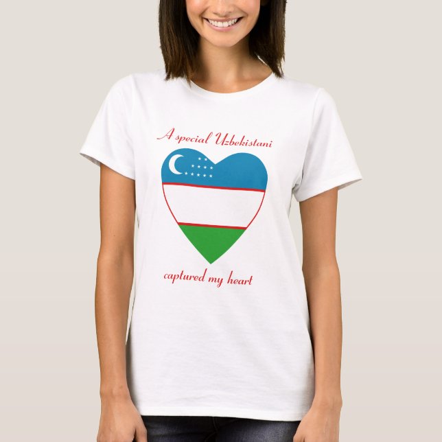 Camiseta Coração com a Bandeira do Uzbequistão (Frente)
