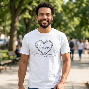 Camiseta Coração com "Amor" em Arte em Linha Contínua