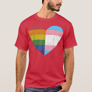 Camiseta Coração com arco-íris e bandeira transgênero para