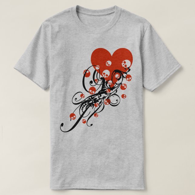 Camiseta Coração com Camisa-T de Crânios e Rochas (Frente do Design)