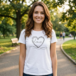 Camiseta Coração com design de arte de linha contínua Amor