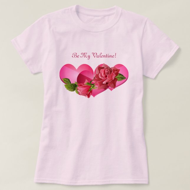 Camiseta Coração com Dia de os namorados de Rosas Rosa (Frente do Design)