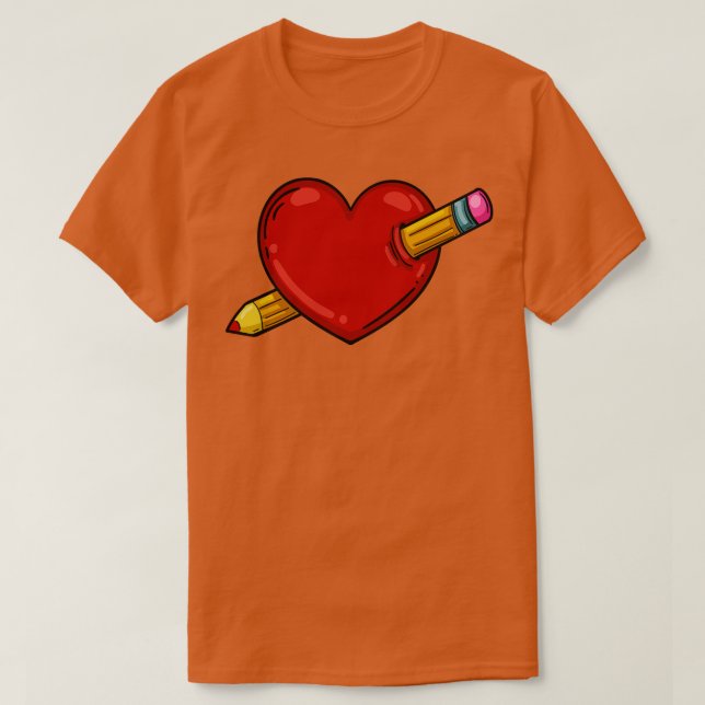 Camiseta Coração Com Lápis Com Desenhar Desenhando Artista (Frente do Design)
