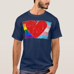 Camiseta Coração com Orgulho LGBT do Arco-Íris e Bandeira T