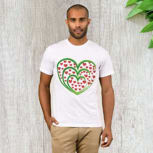 Camiseta Coração com Rodopio Verde Cheio de Corações Vermel
