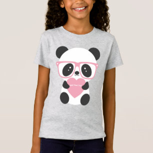 Camiseta Coração Cor-de-rosa do Urso de Panda Kawaii
