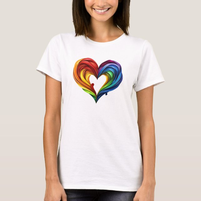 Camiseta Coração - Cores Arco-Íris (Frente)