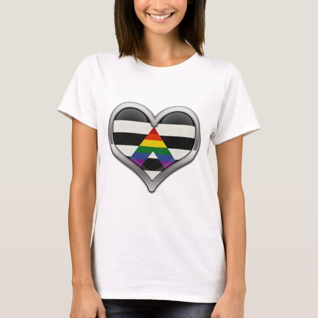 Camiseta Coração Cromo Grande em Cores de Sinalizador LGBT  (Frente)
