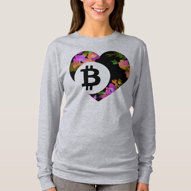 Camiseta Coração-CryptoNook FLORAL de BITCOIN (Frente)