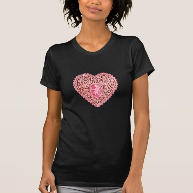 Camiseta CORAÇÃO CUPID LACE, Vermelho rosa (Frente)
