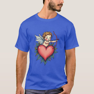 Camiseta Coração Cupido Whimsical - Design de Tatuagem Vint