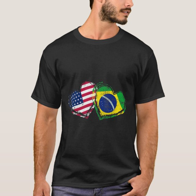 Camiseta Coração da Bandeira Americana do Brasil Amor Ameri (Frente)