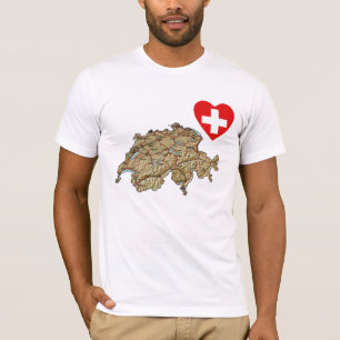 Camiseta Coração da bandeira da suiça e t-shirt do mapa