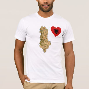 Camiseta Coração da bandeira de Albânia e t-shirt do map