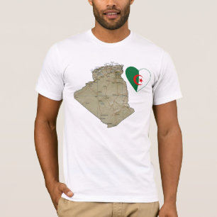 Camiseta Coração da bandeira de Argélia e t-shirt do map