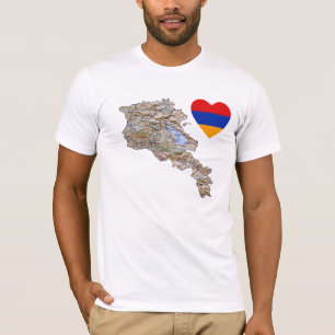 Camiseta Coração da bandeira de Arménia e t-shirt do mapa