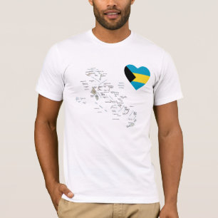 Camiseta Coração da bandeira de Bahamas + T-shirt do mapa