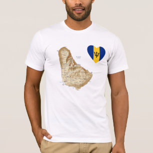 Camiseta Coração da bandeira de Barbados + T-shirt do map