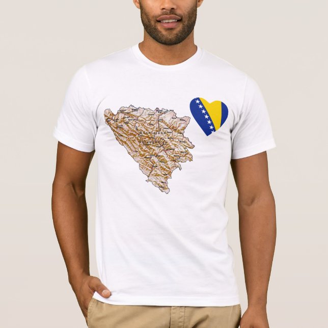 Camiseta Coração da bandeira de Bósnia - de Herzegovina e (Frente)