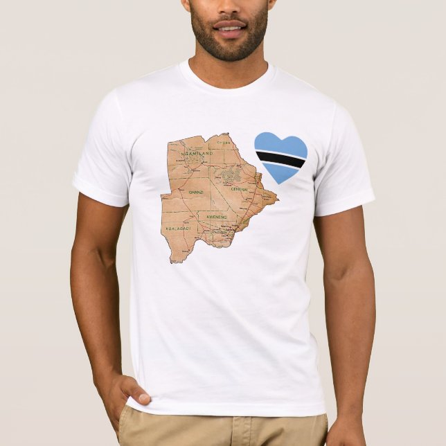 Camiseta Coração da bandeira de Botswana e t-shirt do mapa (Frente)