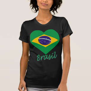 Camiseta Coração da bandeira de Brasil