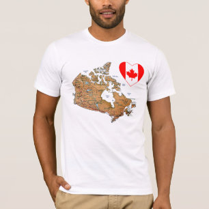 Camiseta Coração da bandeira de Canadá + T-shirt do mapa