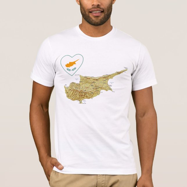 Camiseta Coração da bandeira de Chipre e t-shirt do mapa (Frente)