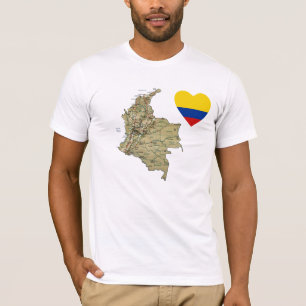 Camiseta Coração da bandeira de Colômbia e t-shirt do ma