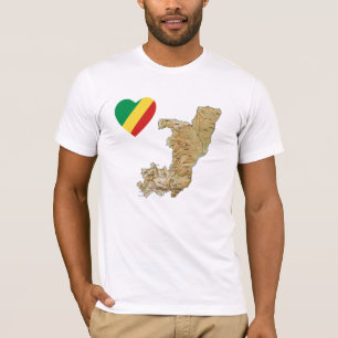 Camiseta Coração da bandeira de Congo-Brazzaville e t-shi