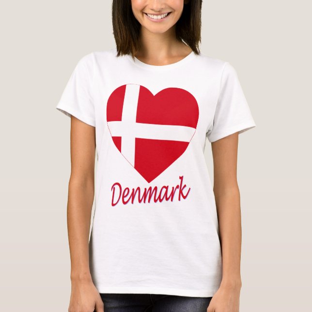 Camiseta Coração da bandeira de Dinamarca (Frente)