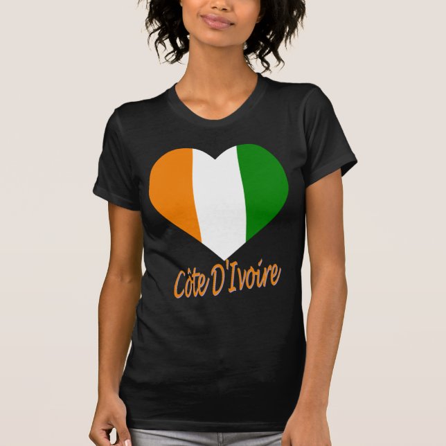Camiseta Coração da bandeira de D'Ivoire da costa (Frente)