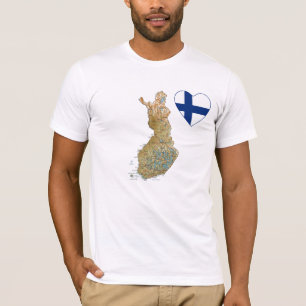 Camiseta Coração da bandeira de Finlandia e t-shirt do ma