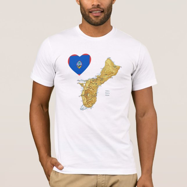 Camiseta Coração da bandeira de Guam e t-shirt do mapa (Frente)