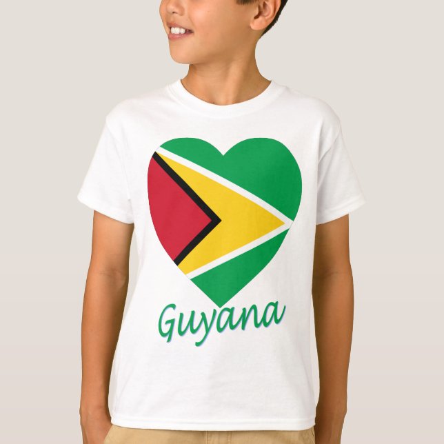 Camiseta Coração da bandeira de Guyana (Frente)